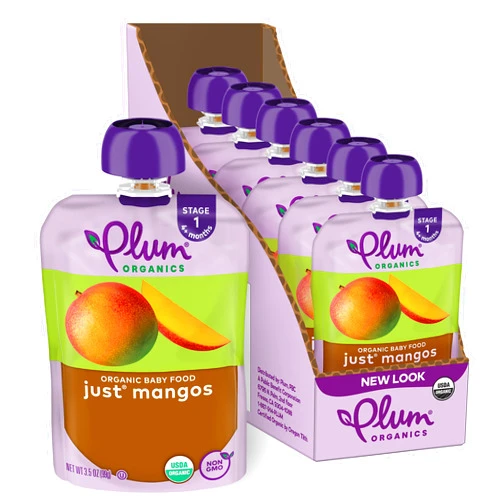 Plum Organics Stage 1 Organic Baby Food - Just Mangos - 3.5 oz Pouch (Pack of 6) - Organic Baby Food Pouch