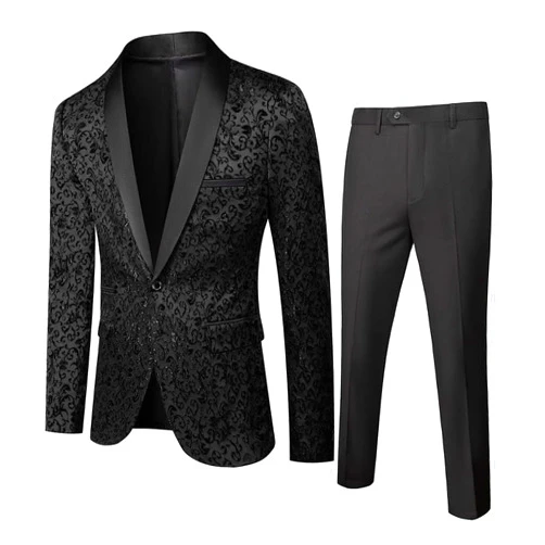 Cloudstyle Mens 2 Piece Floral Jacquard Dress Suit Set 1 Button Print Dinner Jacket Pants