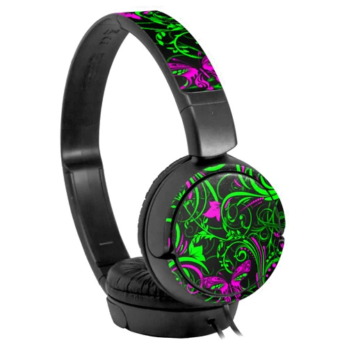 WraptorSkinz Decal Style Skin Wrap for Sony MDR ZX110 Headphones Twisted Garden Green and Hot Pink (Headphones NOT Included)