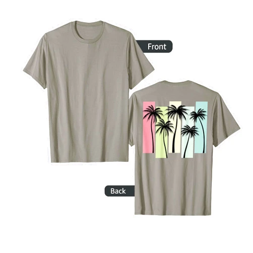 Dibble Dabble Designs On Back Retro Art Deco Summer Vacation Tropical Palm Trees T-Shirt