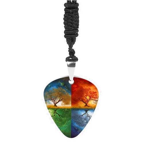 JTKLQDH Exquisite Titanium Steel Necklace,Four Season Tree of Life Print Versatile Necklace,creative Pick Necklace