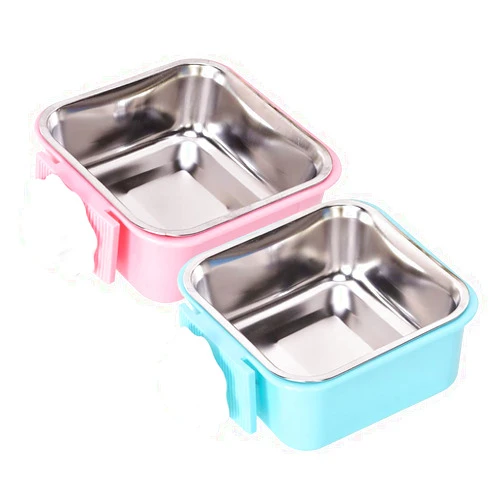 QIYADIN Dog Crate Bowl for Cage, Detachable Stainless Steel Pet Food Bowls, Hanging Anti-overturning Water Feeder Container Coop Cup for Cat Puppy Birds Rats Guinea Pigs Rabbit Hamster (2PCS)