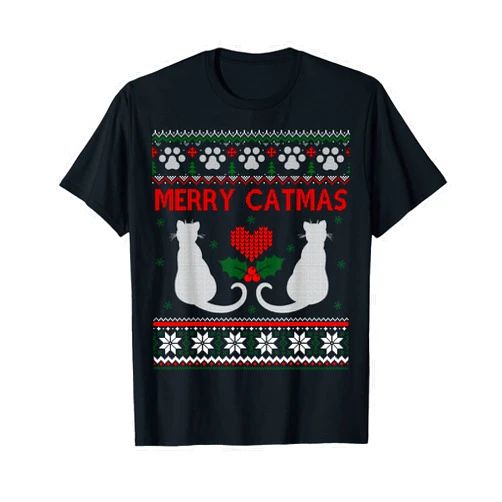 Cat Lover Christmas Shirts Funny Merry Catmas Ugly Christmas Sweater T-Shirt