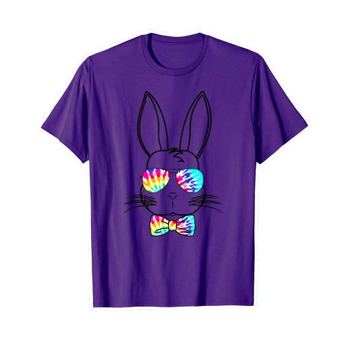 Cute Easter Bunny Rabbit Face With Glasses Apparel Bunny Face With Tie Dye Sunglasses & Bow Tie Easter Rabbit T-Shirt