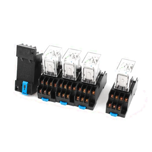uxcell 5 Pcs DC 24V Coil Green Light 4PDT 14 Pins Power Relay Socket Base