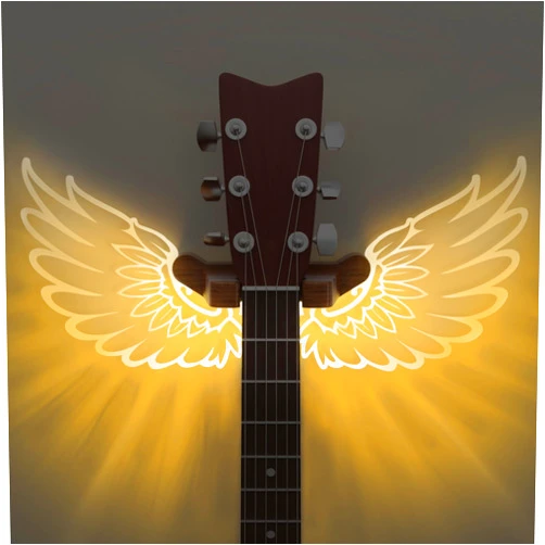 CoolGift Mart Guitar Stand Wall Mount with Luminous Angel Wings, Acrylic Wooden Guitar Hanger Shelf with USB Powered, for Acoustic Electric Bass Ukulele, Gift for Music Lovers Men Guitar Players