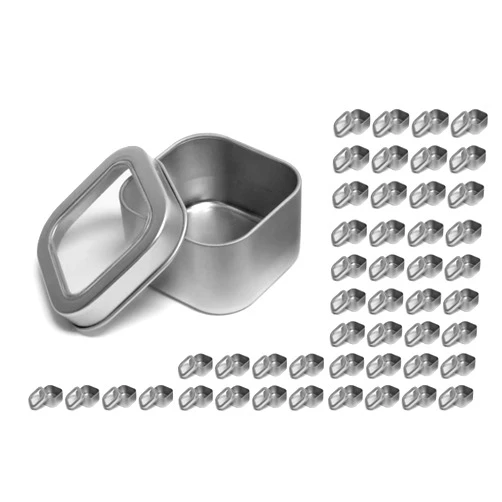 SKS Bottle & Packaging, Inc. 48 Count 4 Ounce Square Metal Tins with Clear View Tops by SKS Bottle and Packaging, Small Tins with Lids, Ideal for Candy, Spices, Mints, Home Organization