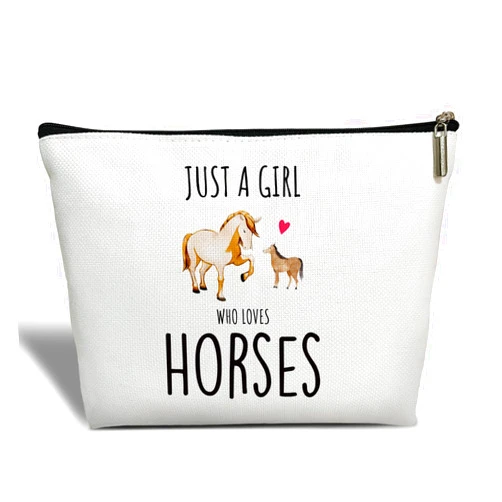HOUSPEAK Horses Gift for Girls Makeup Bag, Cowgirl Equestrian Gift for Her, Sister, Daughter, Niece, Friend, Besties, Just A Girl Who Loves Horses - Horseshoe Makeup Bag Travel Toiletry Pouch -21
