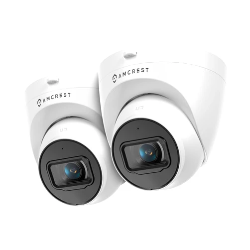 Amcrest 2-Pack 5MP UltraHD Outdoor Security IP Turret PoE Camera with Mic/Audio, 5-Megapixel, 98ft NightVision, 132° FOV, IP67 Weatherproof, MicroSD Recording (256GB), 2PACK-IP5M-T1179EW-AI-V3 White