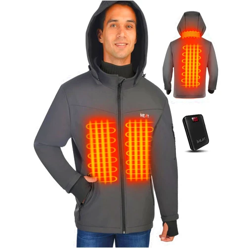 IHeat Men's Heated Jacket Soft Shell,Winter Jacket Heated Hoodie, Warm Coat with 14400 mAh Battery Pack