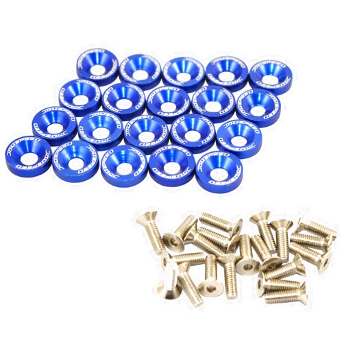 JDMSPEED 20 Pcs Blue CNC Billet Aluminum Fender Washer Engine Bay Dress Up Kit