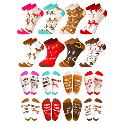 Xtinmee 8 Pairs Horse Racing Socks for Women Derby Socks Girls Funny Horse Ankle Socks Novelty Gifts for Horse Lovers Equestrian Gift