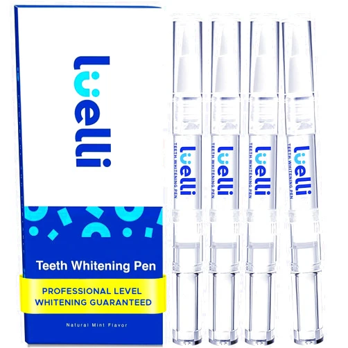 Luelli Teeth Whitening Pen, 50+ Uses - Travel Size Professional Tooth Whitener Gel, Extra Strength Organic Teeth Bleaching Gel for Sensitive Teeth, Instant Stain Removal, Simply White Smile, 4 Count