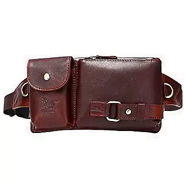 JOTONOXEN Leather Waist Pack Fanny Bag Handbag for Men Women Hip Bum Belt Purse Travel Outdoor Running Hiking Camping Mountaineering Cell Phone bag Clutch Pouch Pocket (Coffee)