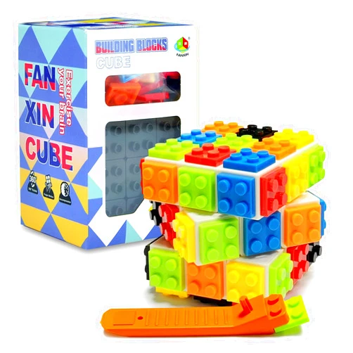 ACROFEK Speed Cube 3x3 Build-On Brick Cube, Brain Teaser Puzzles Magic Cube with Building Blocks, Creative Puzzle Cube Toys for Kids Beginners (White)