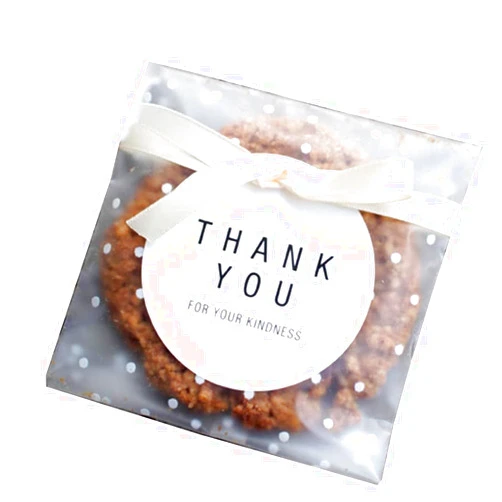 Vasdoo Self Adhesive Treat Bag Cellophane Bag Cookie Bag, White Polka Dot Party Favor Bag for Bakery, Candy, Cookie (5.5 x 5.5 inches, 100 Pcs)