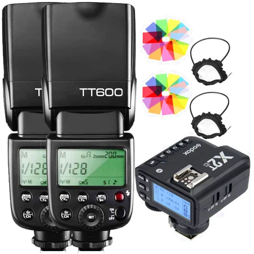 Godox 2pcs TT600 HSS 1/8000S 2.4G Wireless GN60 Flash Speedlite Built in Godox X System Receiver with X2T-C Trigger Transmitter Compatible Canon Camera
