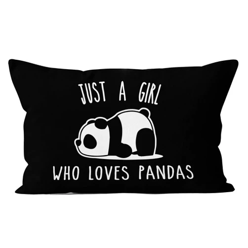 Liosei Just A Girl Who Loves Pandas Panda Bear Throw Pillow Cover 18 x 18 Inch, Panda Bear Lover Gifts for Home Room Bed Sofa Bedroom Decorations Decor（Black-Long）