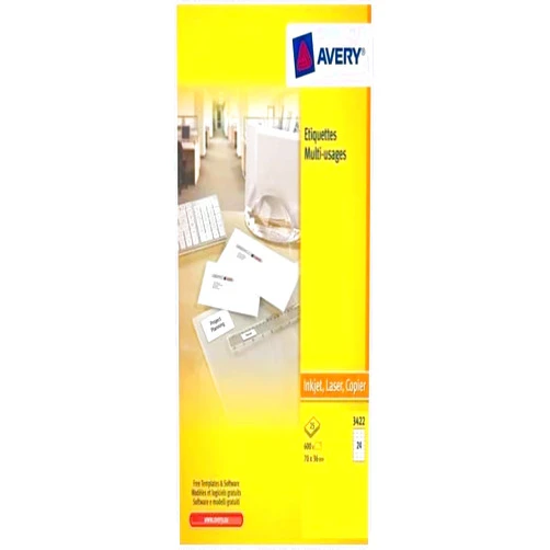 Avery 3422-100 White Multi-Use Labels for Laser Inkjet Printers and Photocopiers 70x35 mm Box of 2,400 Labels