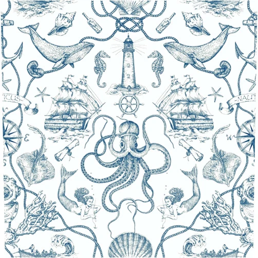 RoomMates RMK12002WP Blue Deep Sea Toile Peel and Stick Wallpaper