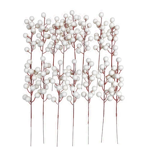 KPUETY Artificial Berry, 24 pcs Christmas Berries Stems, Artificial Christmas Picks,Artificial Berries Stems for Xmas Tree Ornaments Wreath Decorations Home (White)