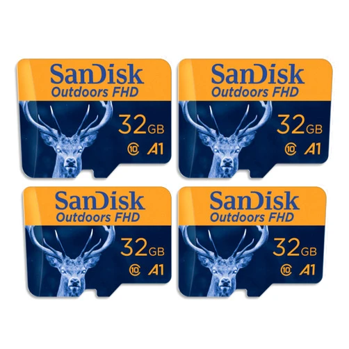 SanDisk 32GB 4-Pack Outdoors FHD microSDHC UHS-I Memory Card with SD Adapter (4x32GB) - Up to 100MB/s, Full HD, C10, A1, Trail Camera Micro SD Card - SDSQUNR-032G-GN4VV