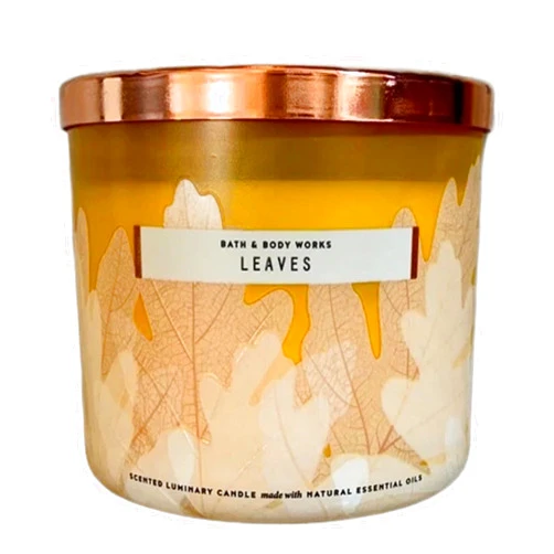 Bath & Body Works Bath and Body Works White Barn Leaves 3 Wick Candle 14.5 Ounce Golden Autumn Label
