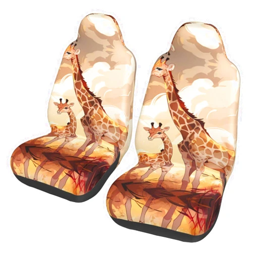 SSYGHT Universal Auto Front Seat Covers – Giraffe Mother and Child Print Car Seat Protector, Fits Most Cars, SUVs, Sedans, Trucks