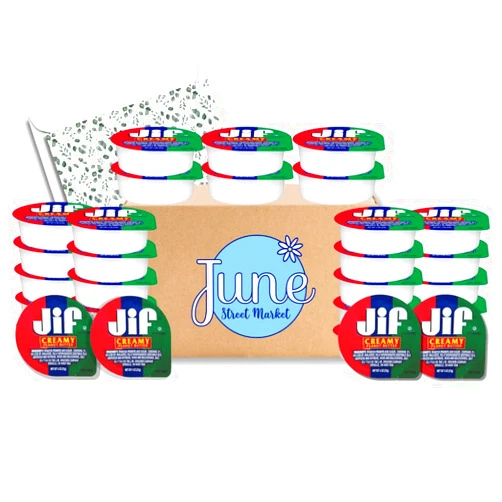 June Street Market Creamy Jif Peanut Butter To Go Cups, Snack Size (Pack of 36) | Portion Control, Single Serve Portable Cup | June Street Market Bundle with Notecard and Envelope