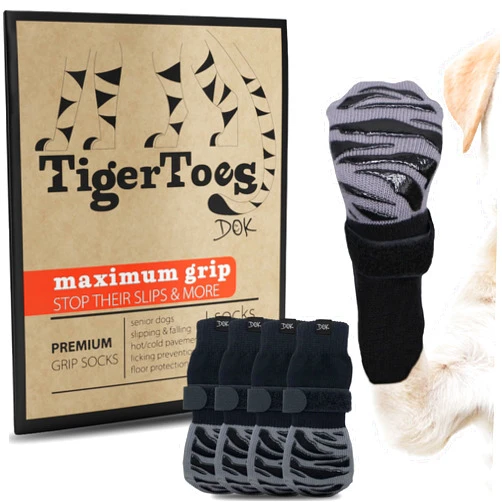 DOK TigerToes Premium Non-Slip Dog Socks for Hardwood Floors - Extra-Thick Grip That Works Even When Twisted - Prevents Licking, Slipping, and Great for Dog Paw Protection (XXL)