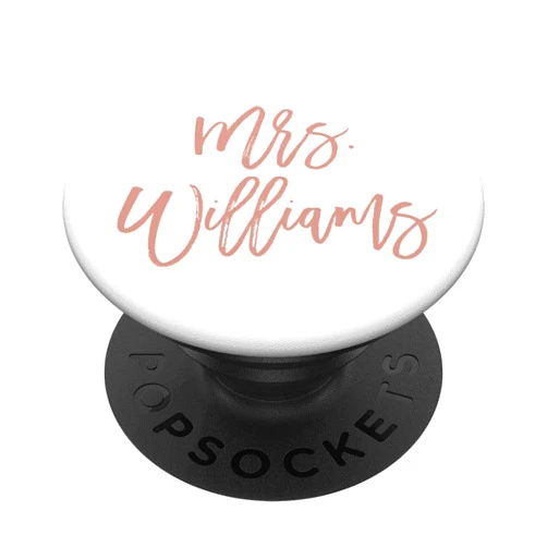 Personalized Newlywed Bride Gifts by M.Kokolo Mrs Williams Personalized Blush Pink and White Bride Gift PopSockets PopGrip: Swappable Grip for Phones & Tablets