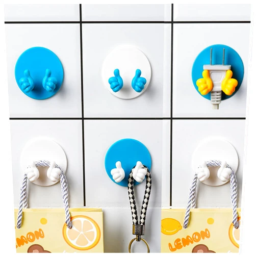ASWANKA Utility Wall Hooks, Thumb Hooks, Damage Free Adhesive Wall Hooks Blue+White