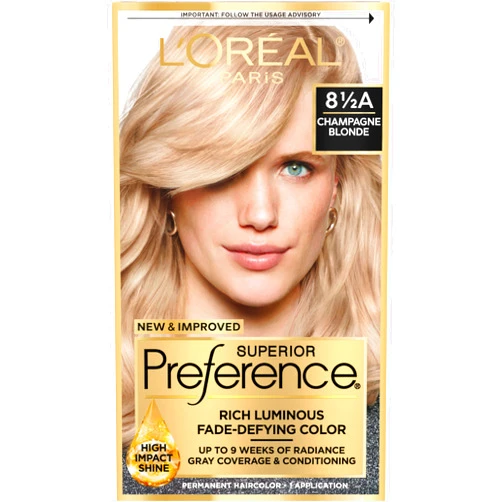 L’Oréal Paris L'Oreal Paris Superior Preference Fade-Defying + Shine Permanent Hair Color, 8.5A Champagne Blonde, Pack of 1, Hair Dye