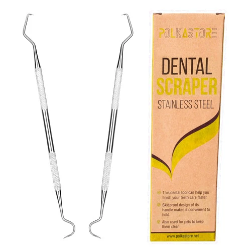 POLKASTORE Professional Dental Tools - Dentist Pick, 2 Pack Medical Stainless Steel, Tarter Scraper for Tooth Stains Tartar Remover - Plaque Scraper for Teeth, Personal Using, Pets, Dog, Cats, Hygiene Kit