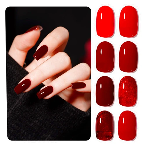 GAOY Red Gel Nail Polish Set, 8 Colors Burgundy Scarlet Carmine Dark Glitter Red Soak Off Gel Polish Kit for Salon and Nail Art DIY at Home