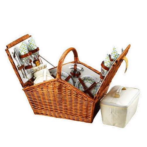 Picnic at Ascot Huntsman English-Style Willow Picnic Basket with Service for 4 - Gazebo