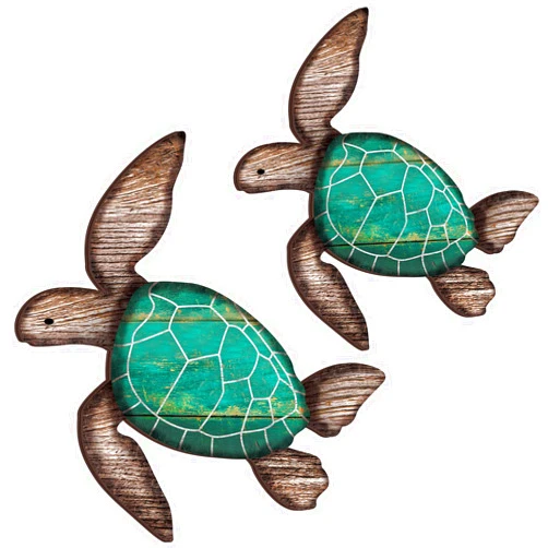 Roowest 2 Sizes Wooden Sea Turtle Wall Decor Wall Art Farmhouse Ocean Turtle Hanging Decoration Beach Theme Decor Vintage Turtle Coastal Decor for Home Lake House Bathroom Decor (Green)