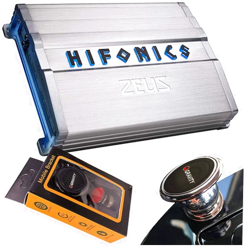 Hifonics ZG-1200.1D 1200 Watts Zeus Gamma Mono Subwoofer Car Audio Amplifier with Gravity Magnet Phone Holder Bundle