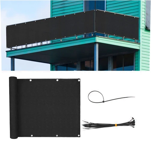 NUNGT 3'x16' Black Balcony Privacy Screen UV Protection Heavy Duty Fence Mesh Shade Net Cover for Deck, Patio, Porch, Terrace, Outdoor Backyard Shield 90%