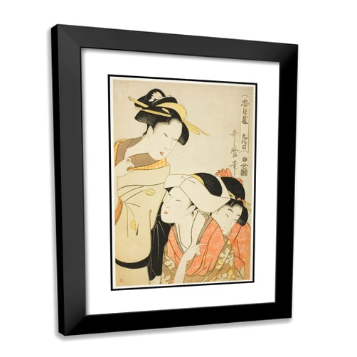 ArtDirect Kitagawa Utamaro 19x24 Black Modern Framed and Double Matted Art Print Titled Act IX (Kudanme), from The Series The Treasury of Loyal Retainers (Chushingura)