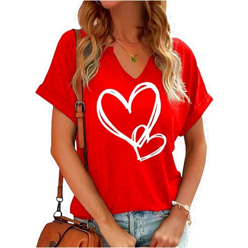 Earlymemb Womens Lover Heart Graphic V Neck Shirt Valentines Funny Couple Matching Casual Short Sleeve Tee Tops