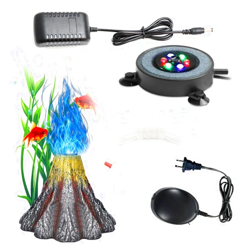 Auiaerty LED Aquarium Bubble Light with Air Pump, Aquarium Volcano Ornament Kit, Fish Tank Oxygenation with 6 LEDs Waterproof Volcanic Decoration