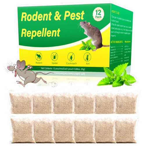 Qaihiei Rodent Repellent, 12 Pack Natural Mouse Repellent Pouches - Peppermint Oil to Repel Rodents Rats Squirrel, Outdoor Indoor Mice Repellent for House Garage Basement RV Car