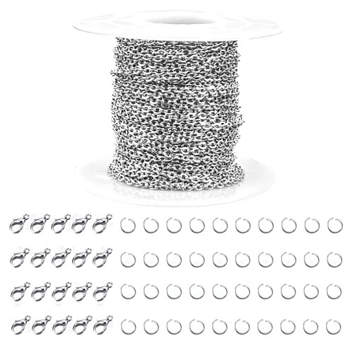 Yuntop 33 Feet Stainless Steel Jewelry chains for Jewelry Making Silver Chain Roll with 40 Pieces Open Jump Rings & 20 Pieces Lobster Clasps Silver Necklace Link Cable Chains Jewelry DIY Accessories (2.0mm)
