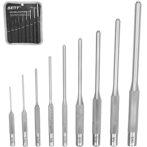 SEDY 9-Piece Roll Pin Punch Set - Fast Pin Removal - Durable Steel & Construction - For Automotive, Firearm Maintenance, Gunsmithing, Watch, Jewelry & Craft Repair - Knurled Grip - Versatile Sizes