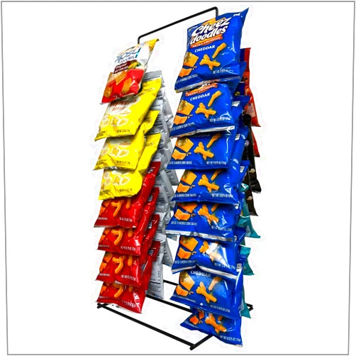 Clip Strip Snack Rack Countertop Display Stand, Metal, 2 Rows, 30 Clips, Black, holds Potato Chips Bags, Candy at Retail, Deli, Cafe, Convenience Stores, Product Merchandising Corp.,1 Count