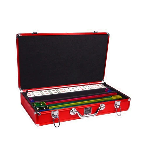 White Swan Mah Jongg Set - Ivory Tiles - Classic Pusher Arms - Aluminum Case - Red