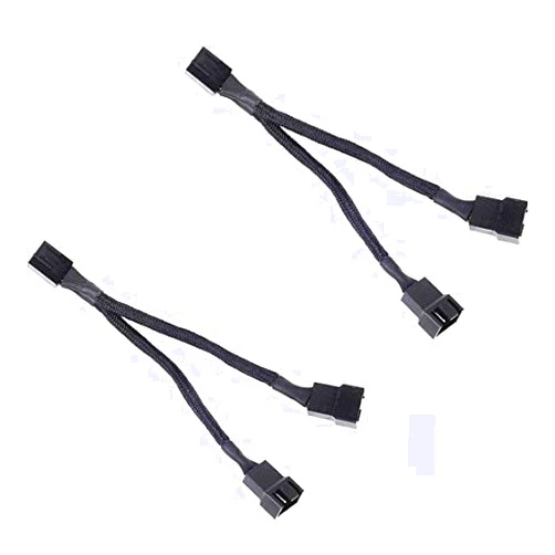 JBtek All Black Sleeved PWM Fan Splitter Cable 1 to 2 Converter, 2 Pack