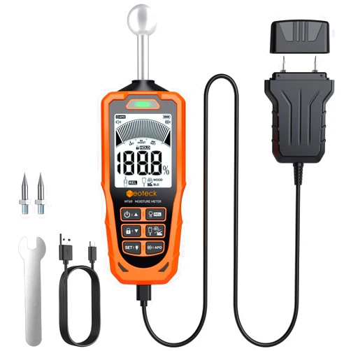 Neoteck 2-in-1 Dual Probe Moisture Meter 40mm Spherical Moisture Reader & ±2.5% Accuracy Pin Moisture Meter with LCD Display and Audio Alarm for Wood Wall Concrete Drywall Firewood Lumber