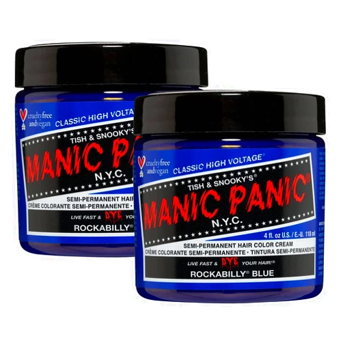 MANIC PANIC Rockabilly Blue Hair Dye – Classic High Voltage - (2PK) Semi Permanent Hair Color - True Neutral Blue - For Dark & Light Hair - Vegan, PPD & Ammonia Free - For Coloring Hair on Men & Women